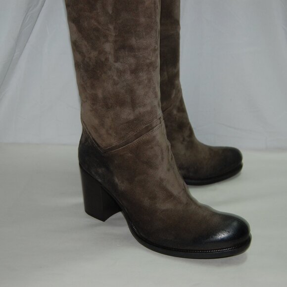 40/US9❤️Made in ITALY Brown Oiled Leather Over the Knee High Heels Tall BOOTS - Picture 13 of 16